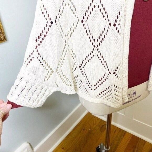 Anthropologie Angel of The North Cream Sweater Cardigan Diamond Print - Picture 6 of 10
